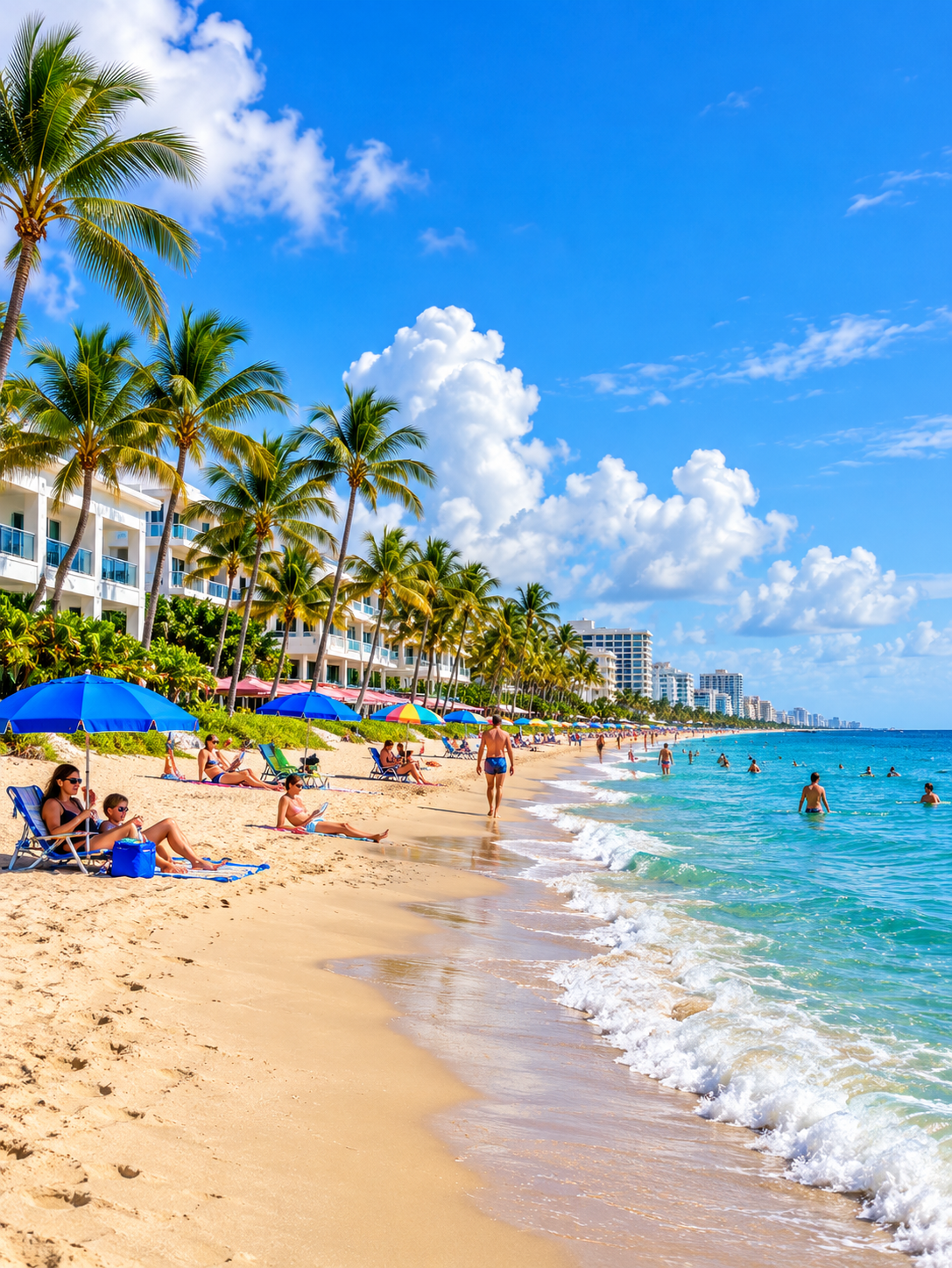 Sunny Lauderdale-by-the-Sea beach with palm trees, turquoise ocean water, and beachfront accommodations